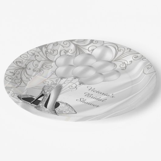 Assiettes En Carton Élégant Satin Blanc Chaussure Argentée Enterrement (Angle)