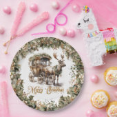 Assiettes En Carton Élégant sauge vert saint faux or Reindeer traîneau (Fête)