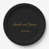 Assiettes En Carton Élégant Script Black and Gold Wedding Party (Devant)