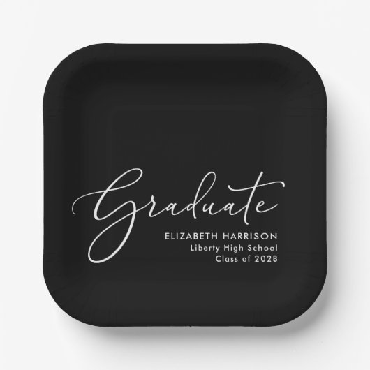 Assiettes En Carton Élégant Script Black Graduation Party (Recto)