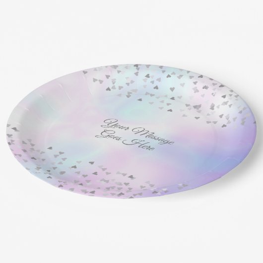 Assiettes En Carton Élégant Script Chic Coeurs Perle Confetti (Angle)