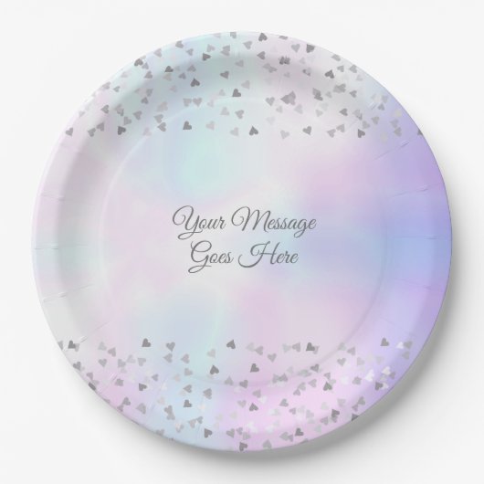 Assiettes En Carton Élégant Script Chic Coeurs Perle Confetti (Devant)