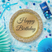 Assiettes En Carton élégant script classique heureux anniversaire, or (Fête)