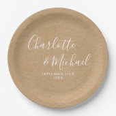 Assiettes En Carton Élégant script de signature Rustic Kraft Mariage (Devant)