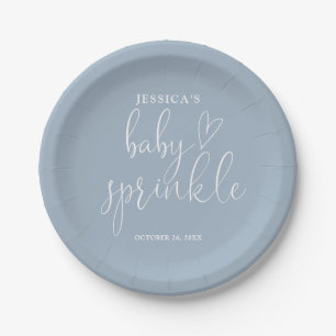 Assiettes En Carton Élégant Script Dusty Blue Baby Sprinkle Douche