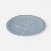 Assiettes En Carton Élégant Script Dusty Blue Baby Sprinkle Douche (Angle)
