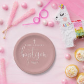 Assiettes En Carton Élégant Script Dusty Rose Pink Baptism (Fête)