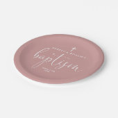 Assiettes En Carton Élégant Script Dusty Rose Pink Baptism (Angle)