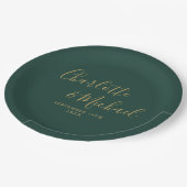 Assiettes En Carton Élégant Script Emerald Vert Et Mariage Or (Angle)