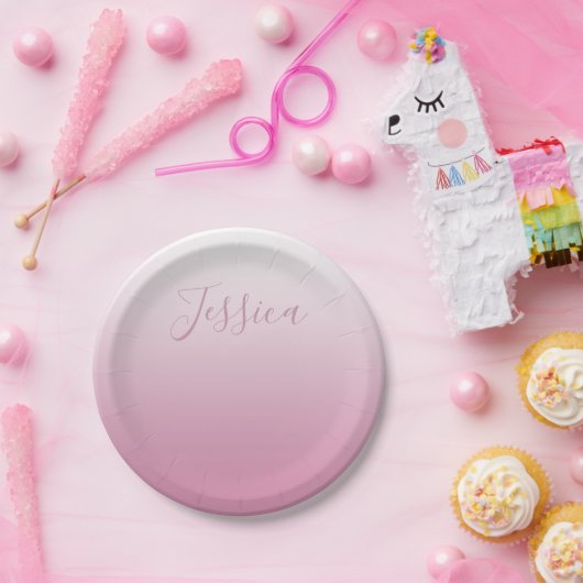 Assiettes En Carton Élégant script et rose modifiable (n'importe quell (Fête)