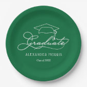 Assiettes En Carton Élégant Script Grad Casquette Green Graduation (Devant)