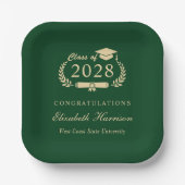 Assiettes En Carton Élégant Script Green Gold Graduation Party (Recto)