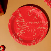 Assiettes En Carton Elegant Script Merry Christmas Pattern/ Red & Gold