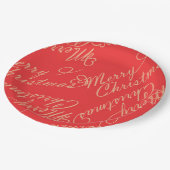 Assiettes En Carton Elegant Script Merry Christmas Pattern/ Red & Gold (Angle)