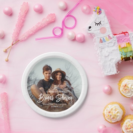 Assiettes En Carton Élégant script moderne et minimalisme photo pour B (Fête)