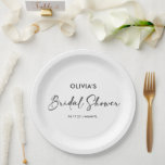 Assiettes En Carton Élégant script moderne | Plaque de papier Fête des<br><div class="desc">Plaque de papier minimaliste élégante,  moderne noir & blanc contraste de couleur pour votre douche nuptiale.</div>