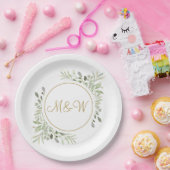 Assiettes En Carton Élégant script or Monogramme Initiales Verdure (Fête)