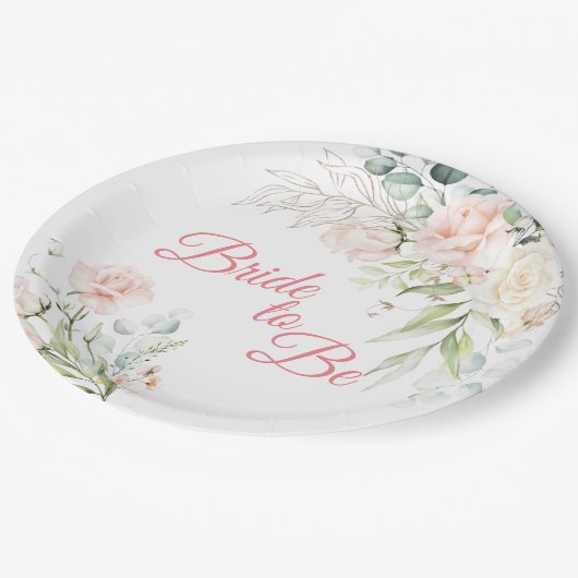 Assiettes En Carton Élégant Script rose mariage (Angle)