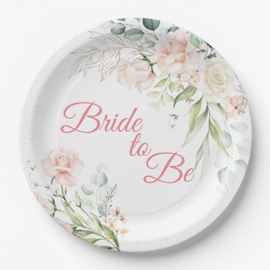 Assiettes En Carton Élégant Script rose mariage (Devant)