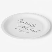 Assiettes En Carton Élégant Script Signature Gris Et Mariage Blanc (Angle)
