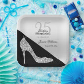 Assiettes En Carton Elégant Sequin Stiletto, Argent et Noir Anniversai (Fête)