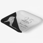 Assiettes En Carton Elégant Sequin Stiletto, Argent et Noir Anniversai (Angulaire)