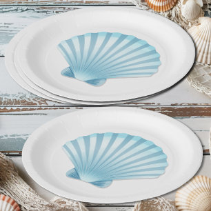 Assiettes En Carton Elégant Shell Beach Nautical Blue Mariage