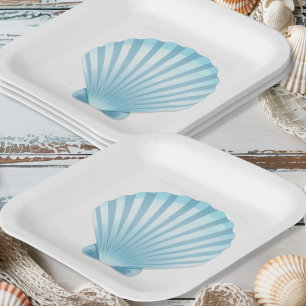 Assiettes En Carton Elégant Shell Beach Nautical Blue Mariage