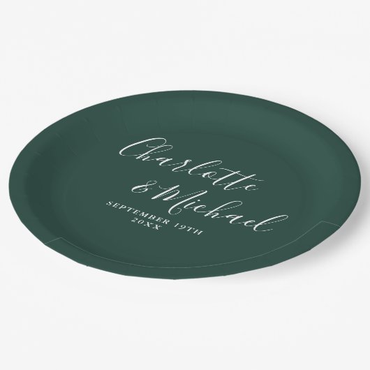 Assiettes En Carton Élégant signature Script Emerald Green Mariage (Angle)