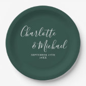 Assiettes En Carton Élégant signature Script Emerald Green Mariage (Devant)