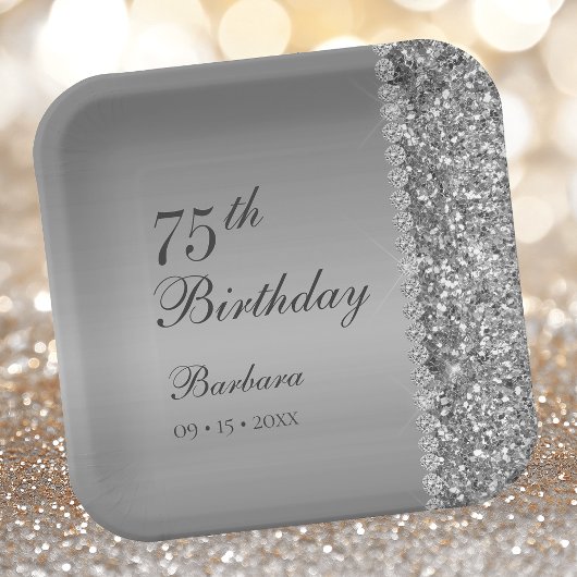 Assiettes En Carton Elégant Silver 75e anniversaire