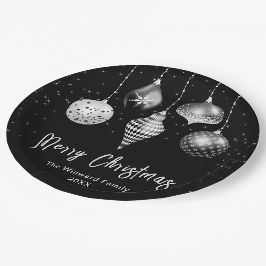 Assiettes En Carton Elegant Silver and Black Ornament Christmas (Angle)