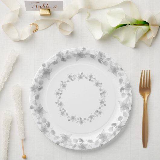 Assiettes En Carton Elégant Silver et Mariage blanc / fête d'anniversa (Mariage)
