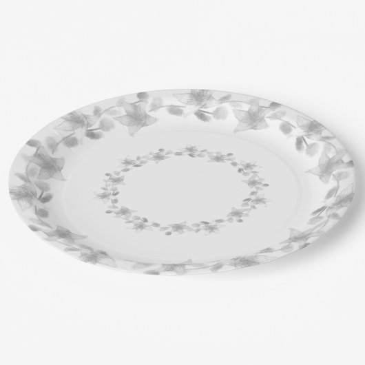 Assiettes En Carton Elégant Silver et Mariage blanc / fête d'anniversa (Angle)