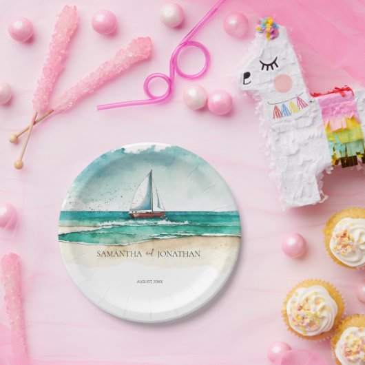 Assiettes En Carton Elégant simple bateau de croisière mariage (Fête)