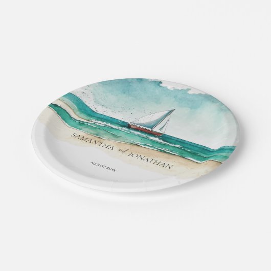 Assiettes En Carton Elégant simple bateau de croisière mariage (Angle)