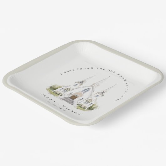 Assiettes En Carton Élégant simple catholique Mariage de l'église aqua (Angulaire)