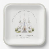 Assiettes En Carton Élégant simple catholique Mariage de l'église aqua (Recto)