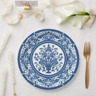 Assiettes En Carton Élégant simple Fleur Bleue Blanche de style chinoi