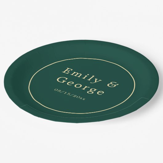 Assiettes En Carton Élégant Simple Green Gold Classy Mariage moderne (Angle)