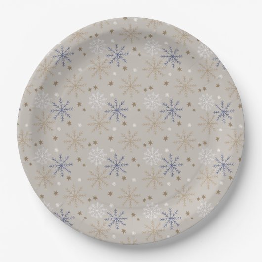 Assiettes En Carton Elegant Snowflake Pattern Beige  (Devant)