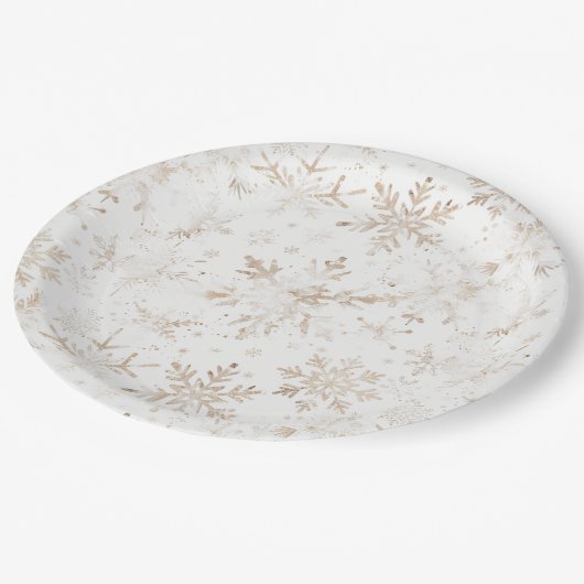 Assiettes En Carton Élégant Snowflakes Gold hiver Thème Noël (Angle)