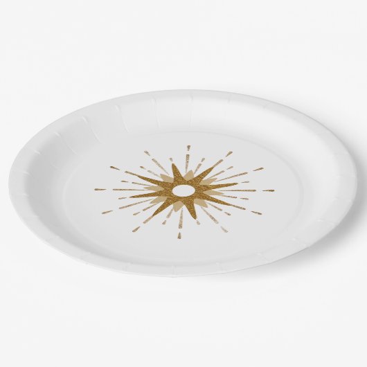 Assiettes En Carton Élégant Starburst Or (Angle)