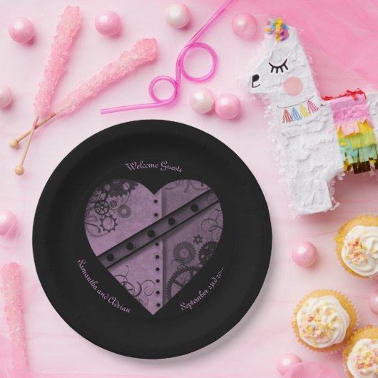 Assiettes En Carton Elégant steampunk coeur mariage réception classe (Fête)