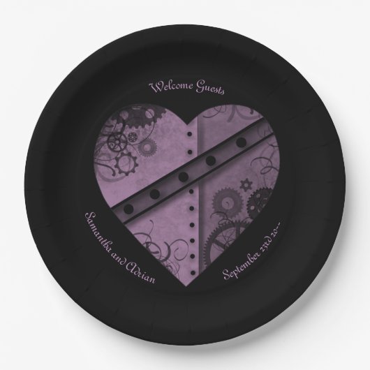 Assiettes En Carton Elégant steampunk coeur mariage réception classe (Devant)
