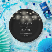 Assiettes En Carton Elegant String Lights Black And White Wedding (Fête)