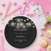 Assiettes En Carton Elegant String Lights Black And White Wedding (Fête)