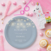 Assiettes En Carton Elegant String Lights Dusty Blue Wedding (Fête)