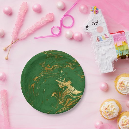 Assiettes En Carton Elégant style moderne or & marbre vert look (Fête)