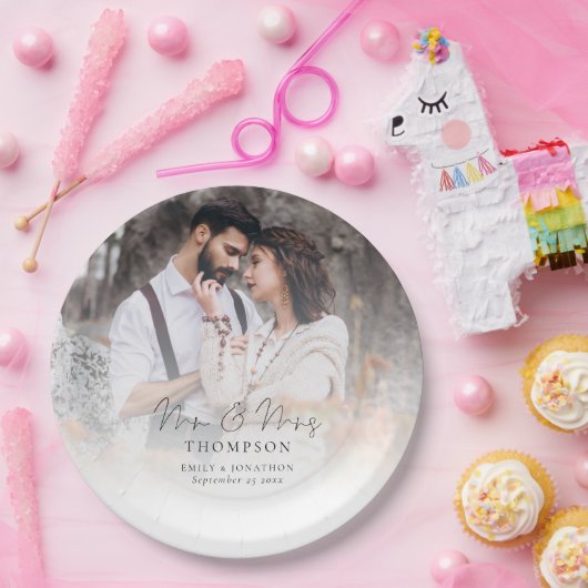 Assiettes En Carton Élégant superposition photo M. Mme Noms Date Maria (Fête)